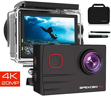 Apexcam Pro Cámara Deportiva 4K 20MP EIS WiFi Action Camera Cámara subacuática Impermeable 40M Micrófono Externo 2.0'LCD 170° Gran Angular 2.4G Remoto 2 baterías de 1200mAh y Otras